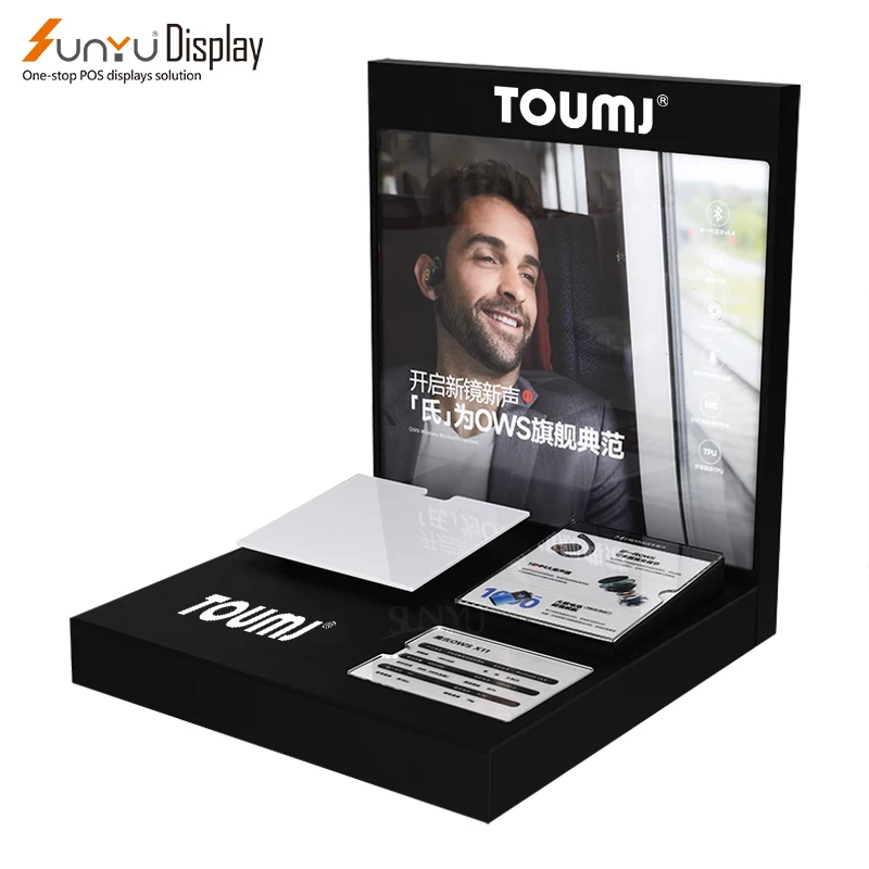 Sunyu High Quality Free Design Custom Durable Acrylic Bluetooth Headphone Display Stand  Top Earphone Display Stand