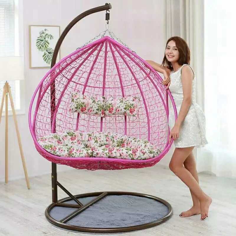 Hot Sale Pink Swing Chair Indoor Baby Rattan Double Hammock Chair Decor  Hanging Outdoor Tea Shop Patio Wicker Rattan Chair