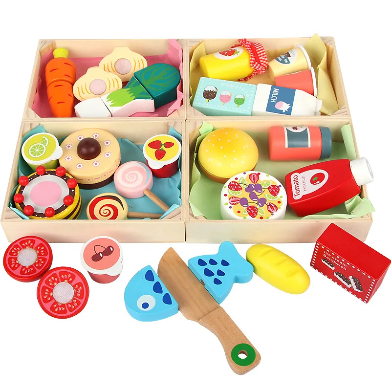 Y Children Wooden Role Play Vegetables Food Cutting Kitchen Set ...