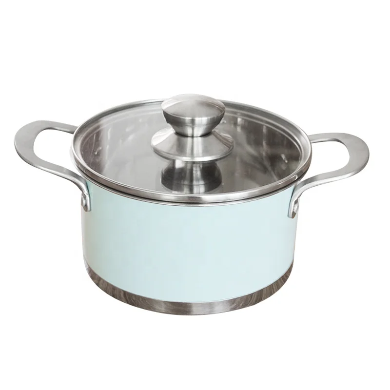 Glass Lid Color Cookware Soup Pot Stainless Steel Oblique Angle Pot Body With Sturdy Handles Cookware Sets Non Stick