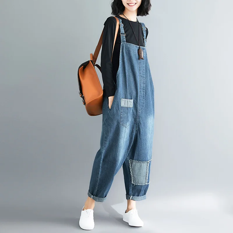 Frühjahrs-Neuheit im Vintage-Look: lässige Cargo-Jeans aus gewaschenem Denim mit Hosenträgern, locker sitzende Taschenhose für Frauen, Damen-Overalls
