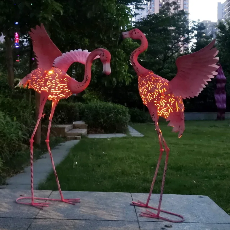 ⭐️pionunnal GARDEN FLAMINGO⭐️ Solar Lighted Pink Flamingo Outdoor Metal Garden Ornaments