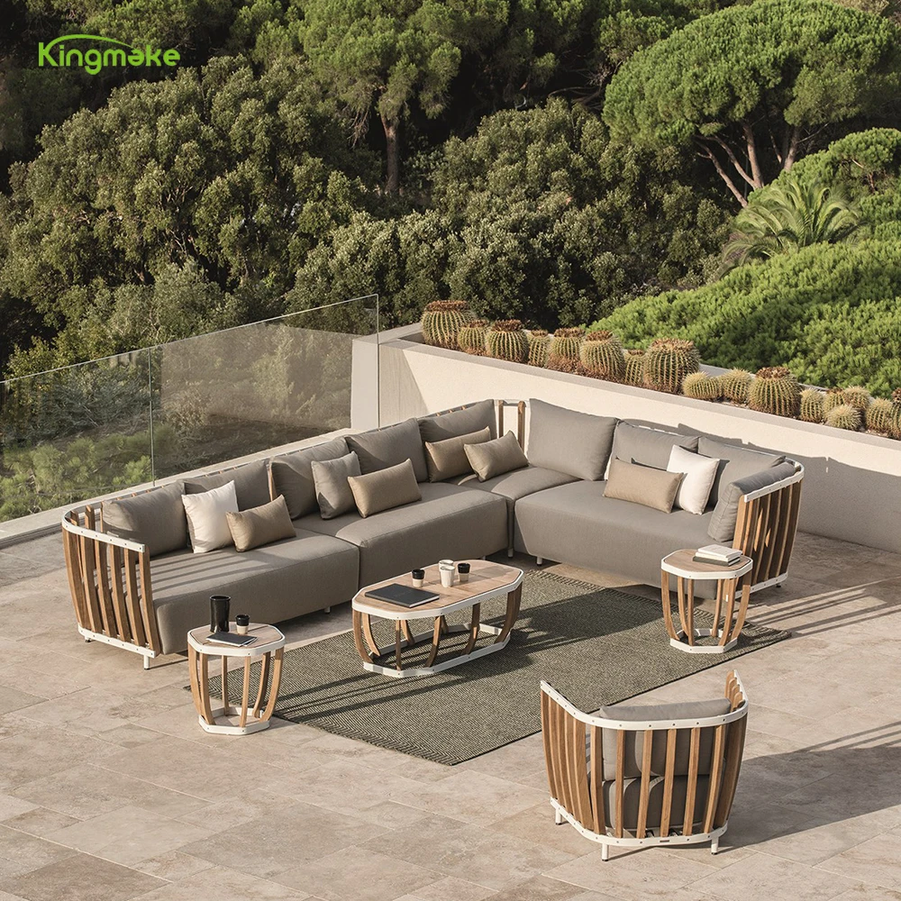 Patio Teak Solid Wood L Shape Sofa Set Outdoor Sun Rest Villa ...