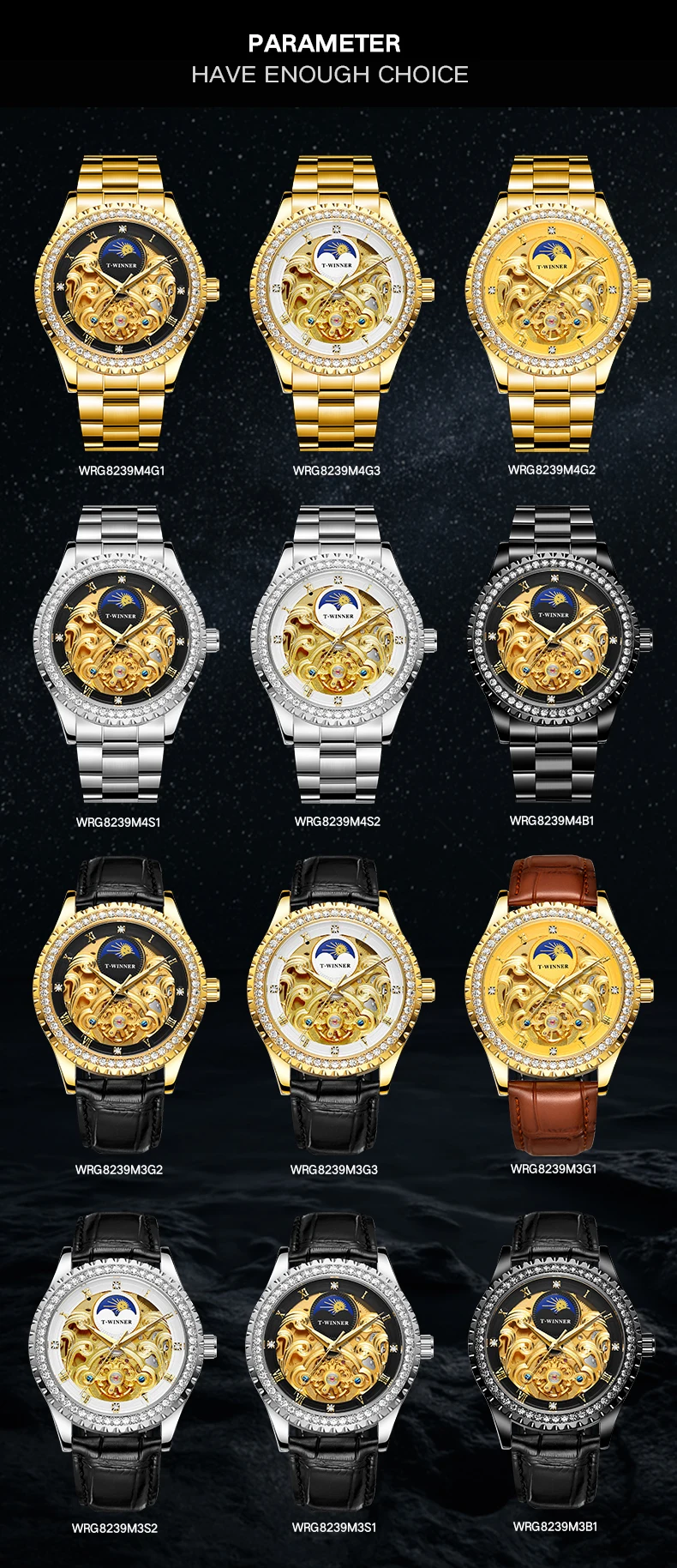 Men's Automatic Mechanical Watch Vintage Rhinestone Skeleton Design_voghion.com