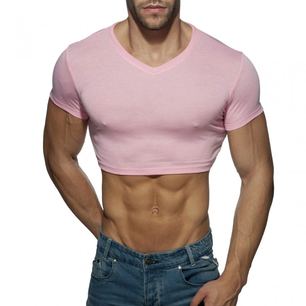 Men’s T-shirt Tight Fight Sports Vest Sweat-absorbing Breathable V Neck Crop Mens Tshirt Solid Color Cropped Tank Top Men