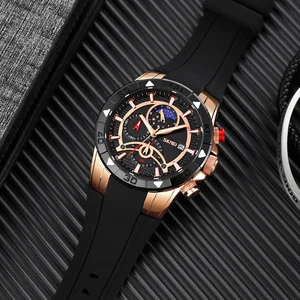 Skmei Luxury Quartz Watch for Man Stopwatch Moon Phase Function Men Wristwatch Silicone Strap Sport Styles