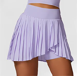 Solid Cool Women's Gym Fitness Activewear Quick-Drying One-Piece Tennis Culottes New Casual Pleated Sports Skirt for Sports