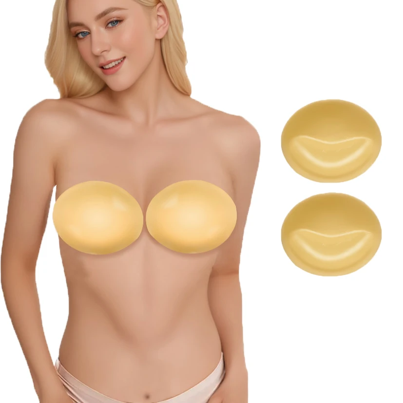 Invisible Sticky Bra Push Up For Large Breasts - Double Sided Adhesive,  Reusable, Waterproof For Backless Dresses & Swimsuits (Beige, Medium)
