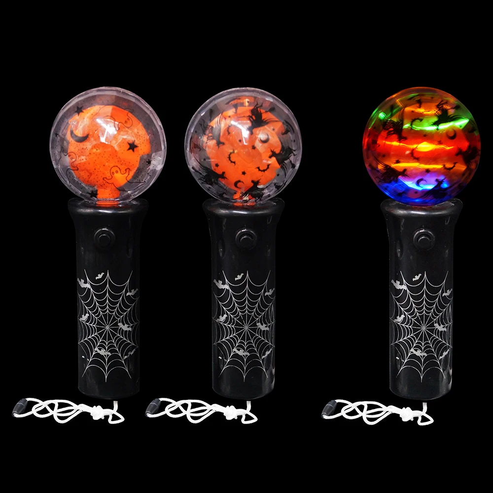 2020 Small Flash Toy bar Sling Mini Pumpkin Skull Ball Shape Halloween Light up Led  Spinning Light Wand