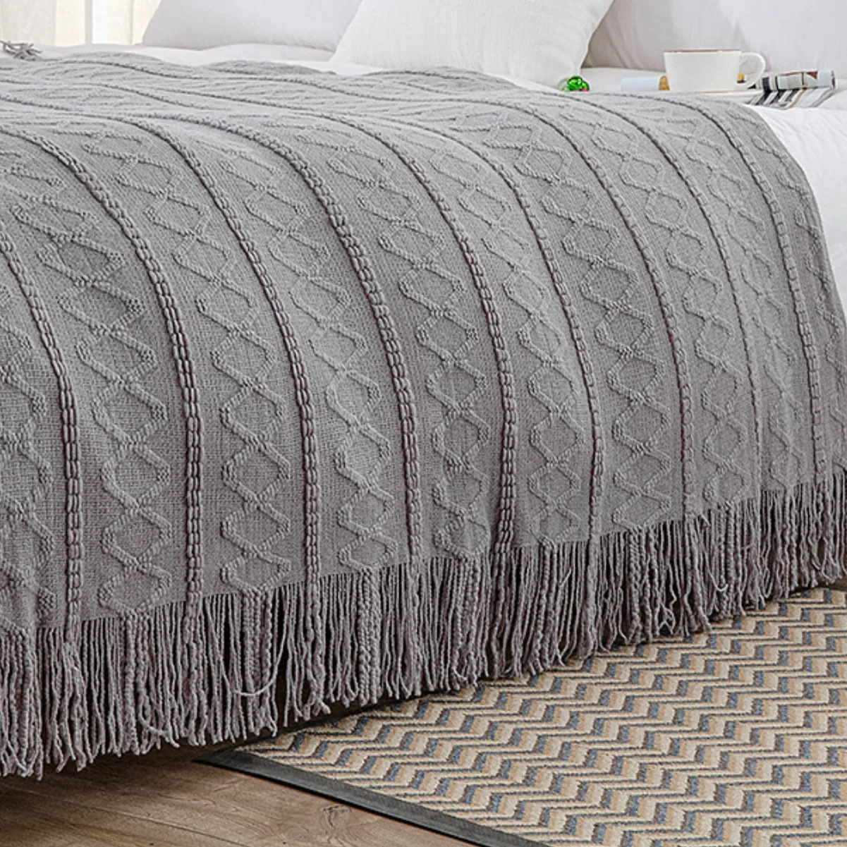 Sofa Cover Knitted Blanket Decorative Nap Light Luxury Soft Waxy Living Room Travel Throw