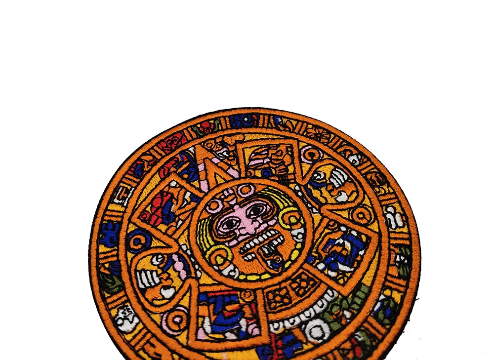 3.5inch Doomsday Mayan Calendar Patch Embroidered With Aztec Sun Stone