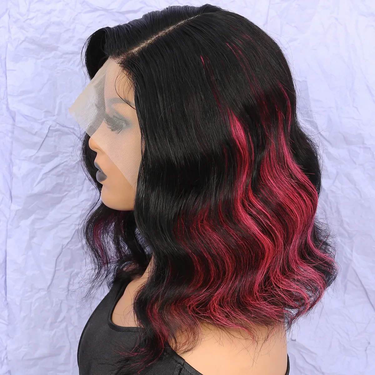 250 gemischte rosa Farbe Körperwelle Echthaar Perücken 13x1 5x1 T Teil Spitze Perücke transparent Spitze vorne brasilianisches Remy Haar_voghion.com