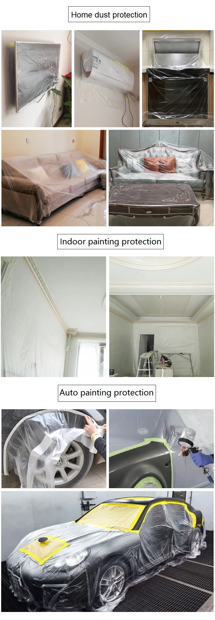 Pre Taped Painter Painting Vinyl Plastic Film Decoration Light Weight