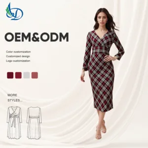 2026 Early Spring New French Style V-neck Long Sleeve Midi Dress Eco-Friendly Zippers Natural Waist