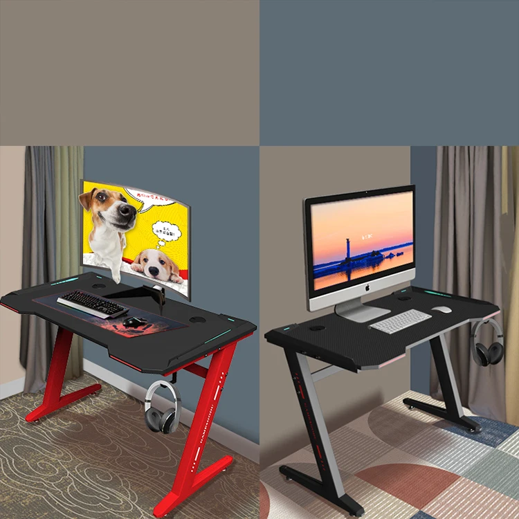 Wholesale E-Sport L Shape Z Shape Lighting Led Gaming Table Pc Desk RGB