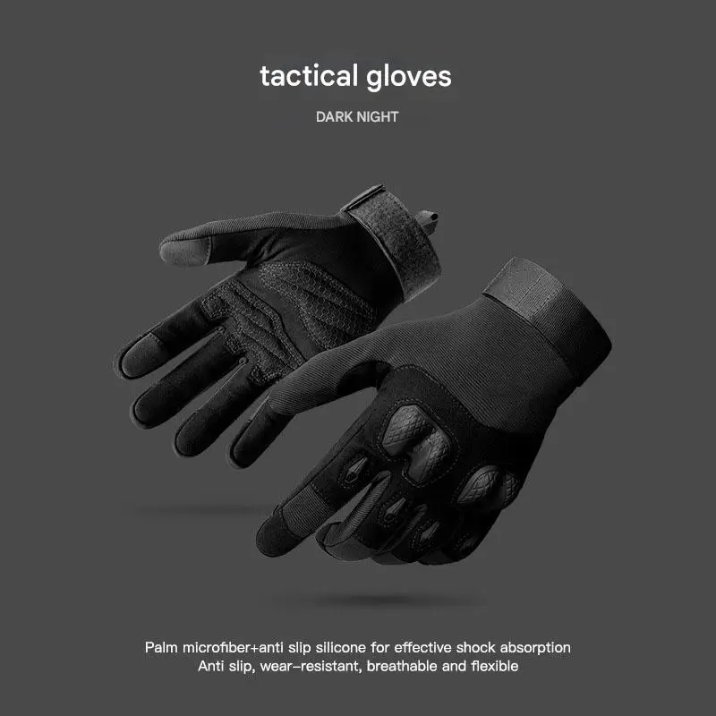 Men's Full-Finger Leather Tactical Gloves Outdoor Sports Fitness Training Motorcycle Riding Non-Slip Touch Screen Compatibility