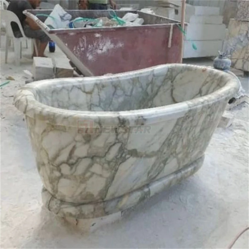 Newstar Calacatta Viola Marble Design Hand Carved Solid Freestanding Bathtub Natural Stone Bathtub Marble Bathtub