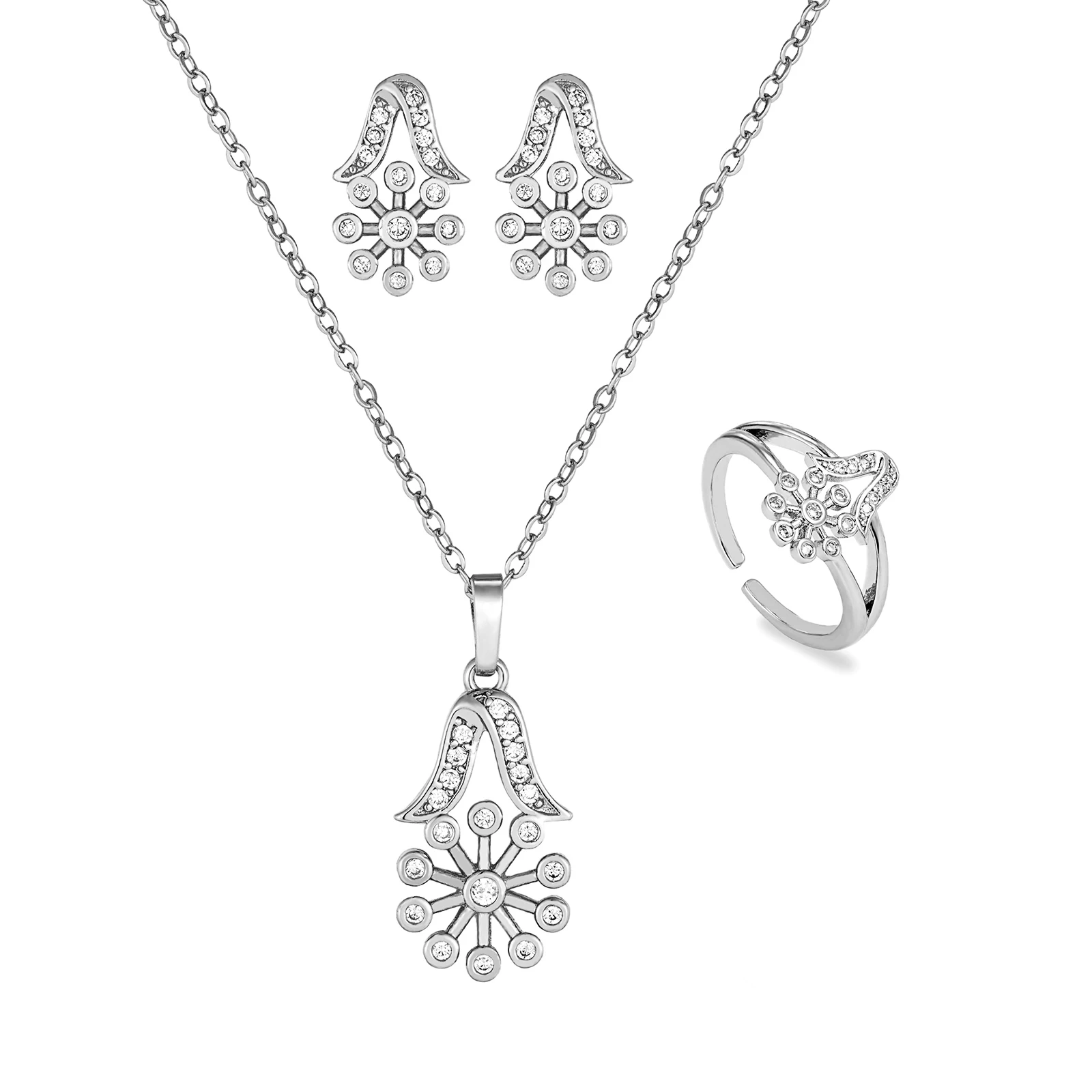 24K Gold Plated Zircon Flower Jewelry Set