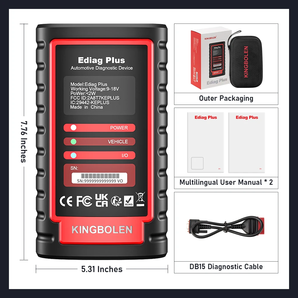 USA EU Warehouse KINGBOLEN Ediag Plus CANFD Protocol ALL System ECU Coding Active Test 16 Reset Car OBD2 Scanner