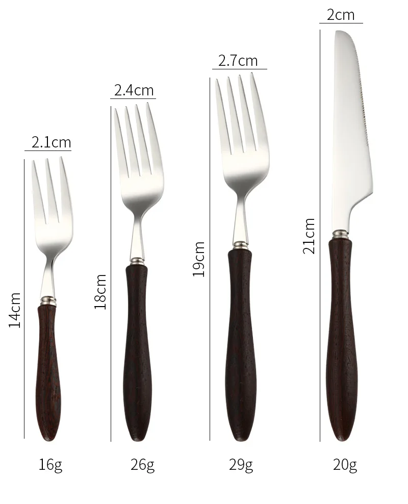 304 Stainless Steel Knife Fork Spoon With Wooden Handle Cutlery Set Restaurant Dessert Spoon Fork Retro Silverware Cutlery Set