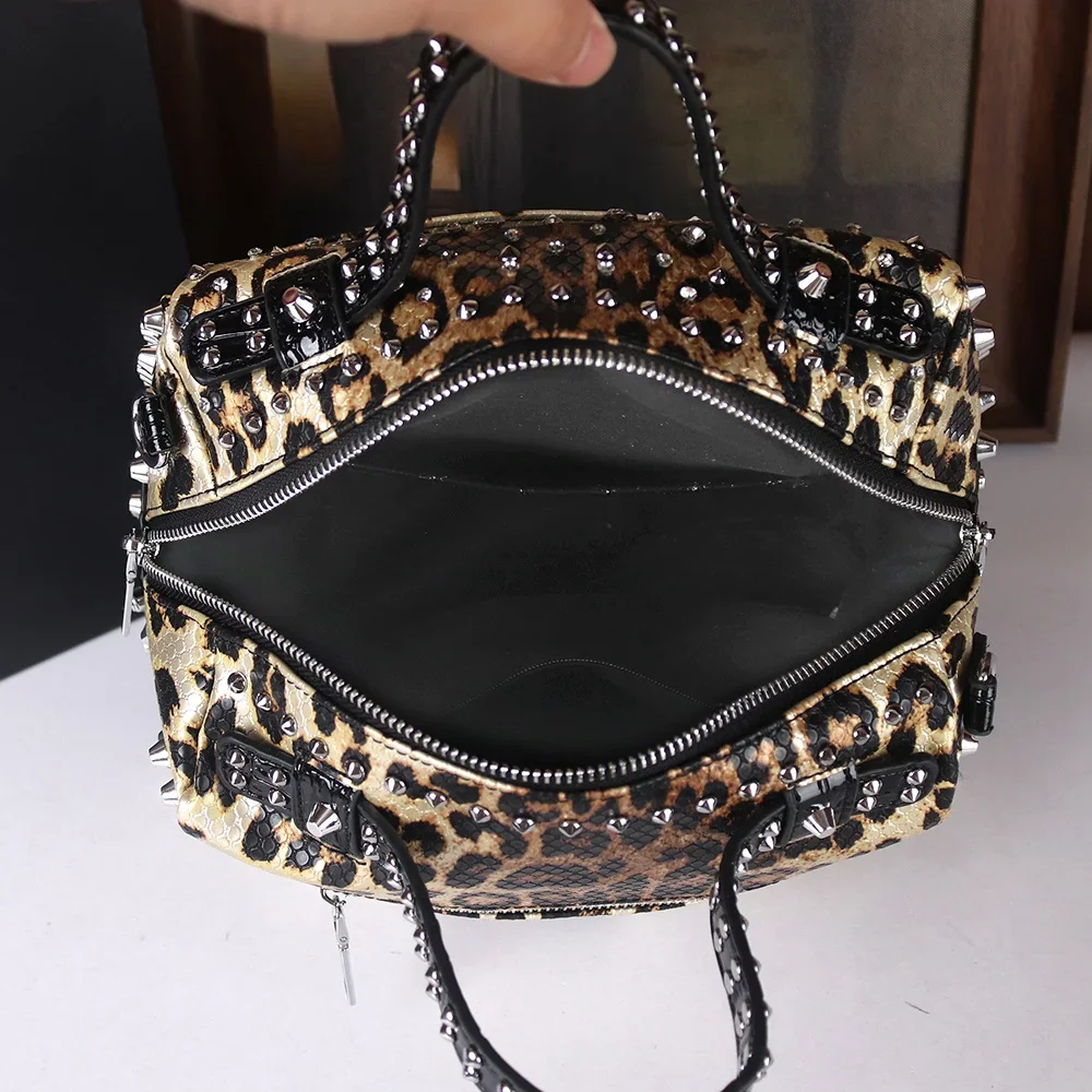 Leopard Punk Rhinestone Handbag - Large Capacity