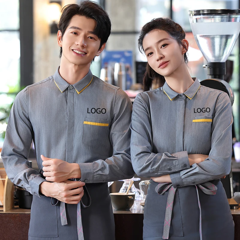 Casual Polo Hotel Restaurant Waiter Long Sleeve Shirts Waiter Uniform Shirt  Unisex Waiter Shirts