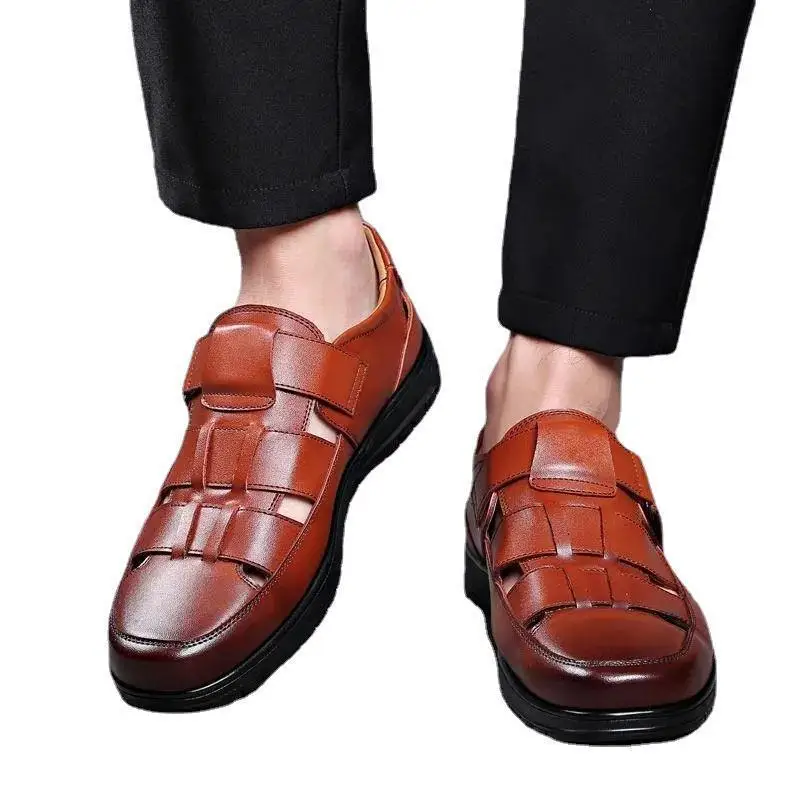 2025 oem customized footwear sandals homes men's Cow leather sandals made men's sandals lather