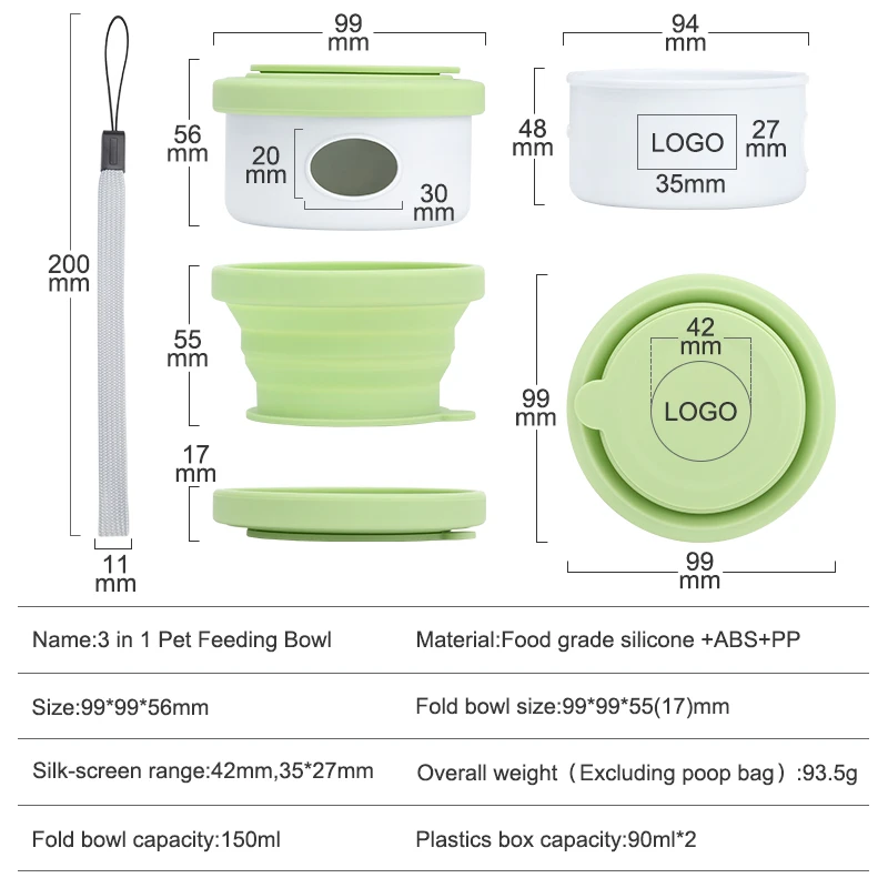 New Design 3 in 1 Poop Bag Holder Dispenser Drinking Cup Walking Bowls Feeder Portable Pet Water Bottle With Food Container