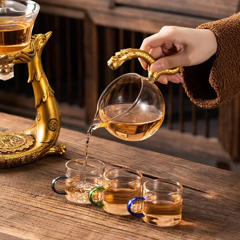 Théière Magnétique En Verre Borosilicate - Ensemble Semi-Automatique 300ml + 460ml Pour Cérémonie Du Thé Kung Fu