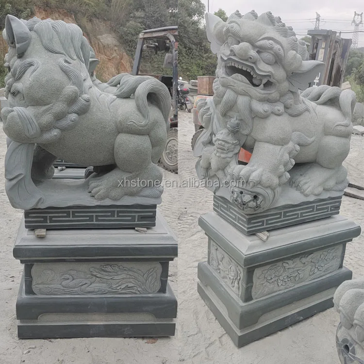 中国伝統石工芸吉祥獣彫刻天然緑御影石獅子彫刻福獅像販売中| Alibaba.com