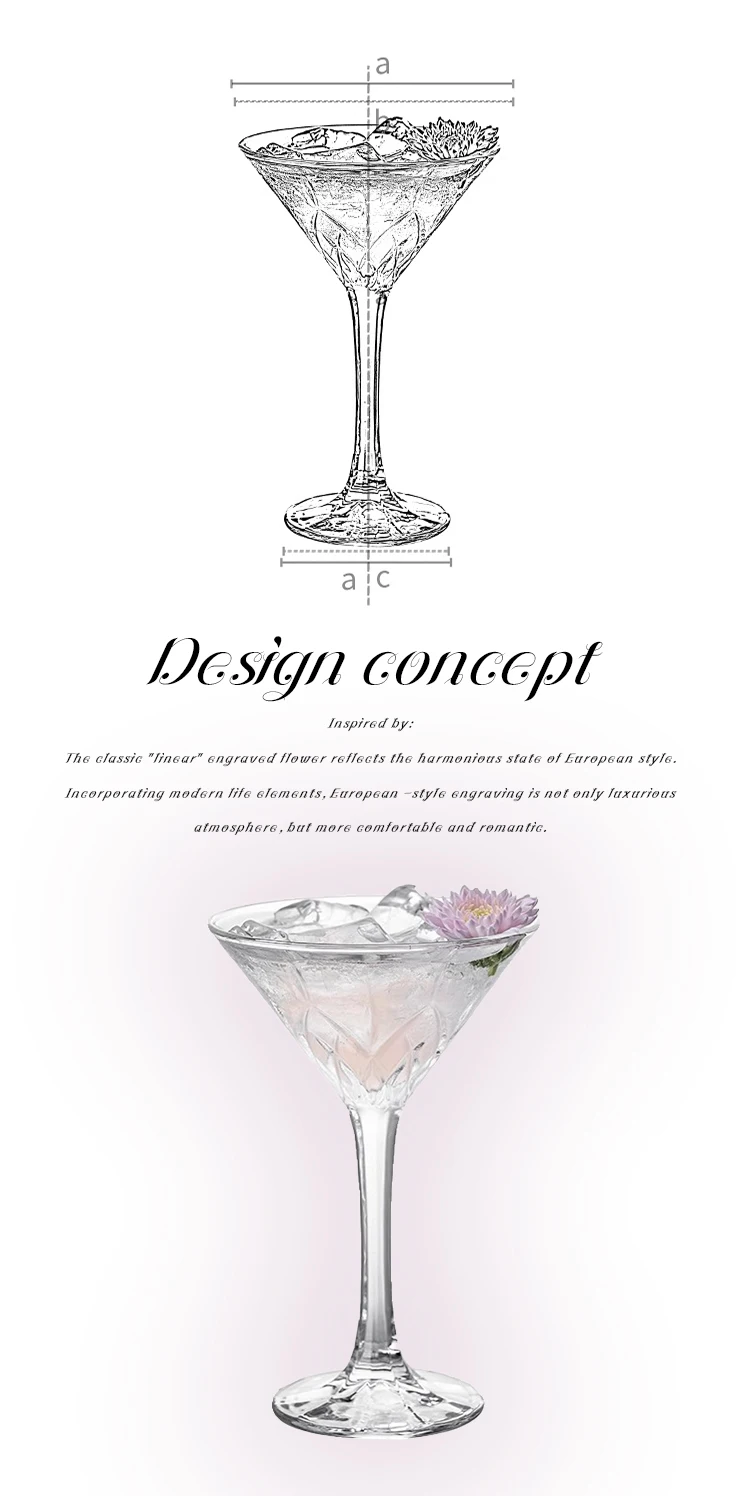 Luxury Flower Diamond Embossed Martini Cups Vintage Relief Goblet Crystal Champagne Cocktail Glass