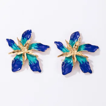 Fashion personality multi-layer metal earrings alloy blue flower earrings jewelry for women 2022