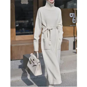 Clothes Women  Autumn/winter Fashion New Women's Dress With Coat Mid-length Turtleneck Knitted Sweater Dress