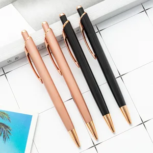 Hot Selling 1.0mm Metal Rose Gold Ballpoint Pen Custom Logo Luxury Advertising Hotel Office Gifts Blue/Black Ink