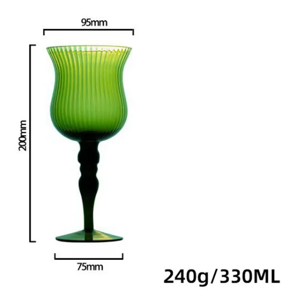 Medieval Style Luxury Colored Goblet Ripple Wine Glass Ribbed Glassware Water Cup For Wedding