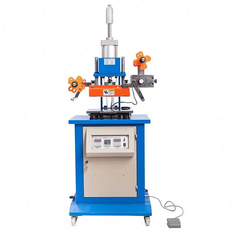 TK-22 Pneumatic Leather Logo Embossed Semi-Auto Plate Hot Stamping Machine for Fabric Labels Silk Ribbon  Satin Leather Taffeta