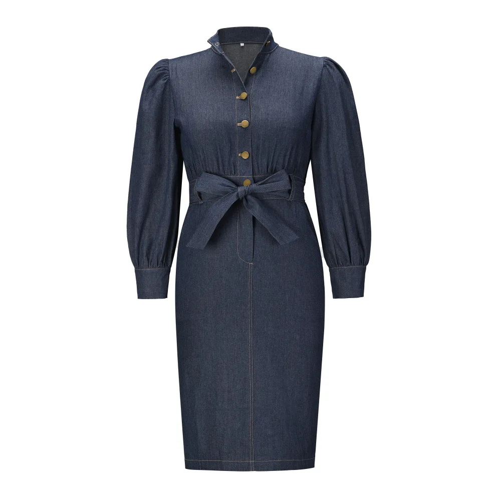 New Arrival Elegant Long Sleeve Denim Dress for Ladies Plus Size Women's Clothing