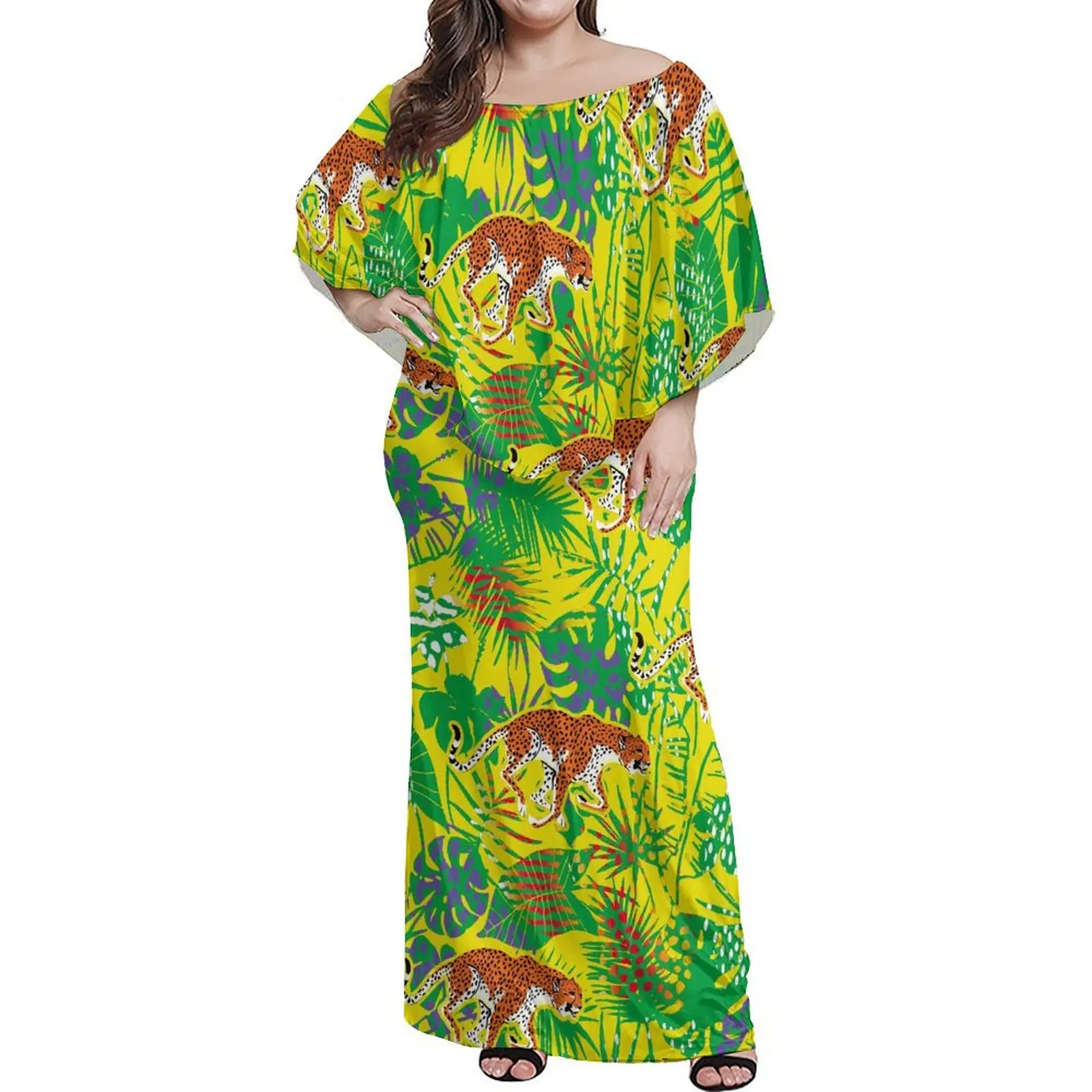 High Quality Customized Island Style Flower Print Off Shoulder Layered  Ruffle Long Evening Prom Dresses Maxi Summer Beach Dress| Alibaba.com