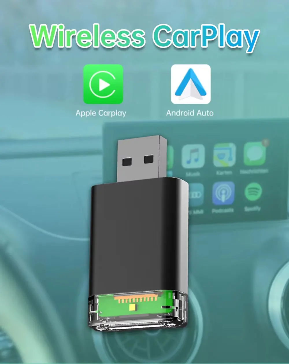 Laudtec Zjq19 Universal Carplay Fast Transmission Wireless Adapter Dongle Usb With Led Light Smart Al Box For Apple Android Auto factory