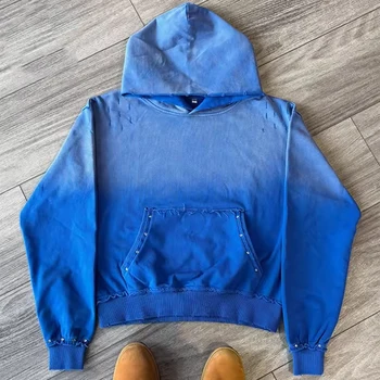 Manufacturer OEM Streetwear Custom Blank Acid Wash Pullover Hoodie Oversize Fit Distressed Hoodie for Men