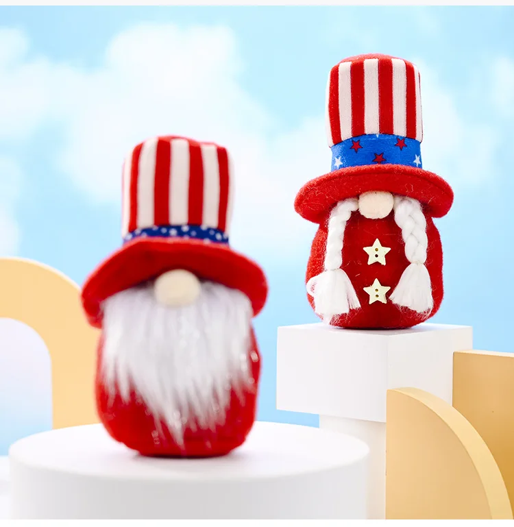 Wholesale Round hat 4th of July Stars Stripes Plush Gnomes decorate Swedish  Elf Patriotic Gnome Doll for Veterana Memorial Day gift From m.