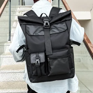 Men's Korean Style New Roll Top Casual Sports Backpack Trendy Waterproof Travel Laptop Backpack for Outdoor