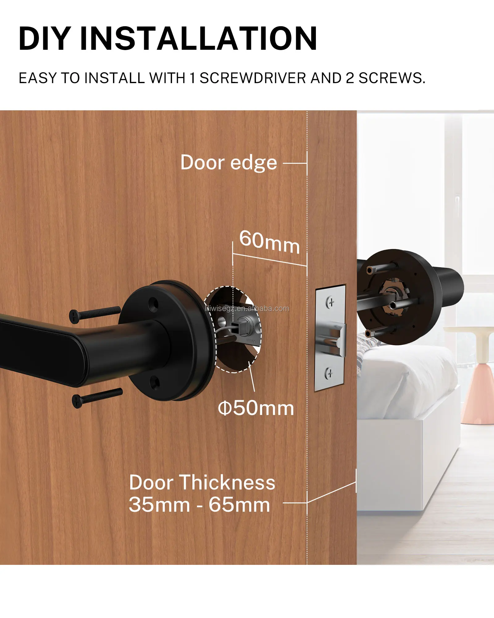 Smart Handle Lock with 6V Battery MF1 Card and 35~65mm Fit Electronic Door Lock for Secure Access 7