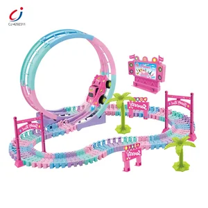 Chengji Toy Electric Railway Race Slot Car Track Kids Educational Diy Assembly Rail Lighting Vehicle Flexible Toy Car Track Set