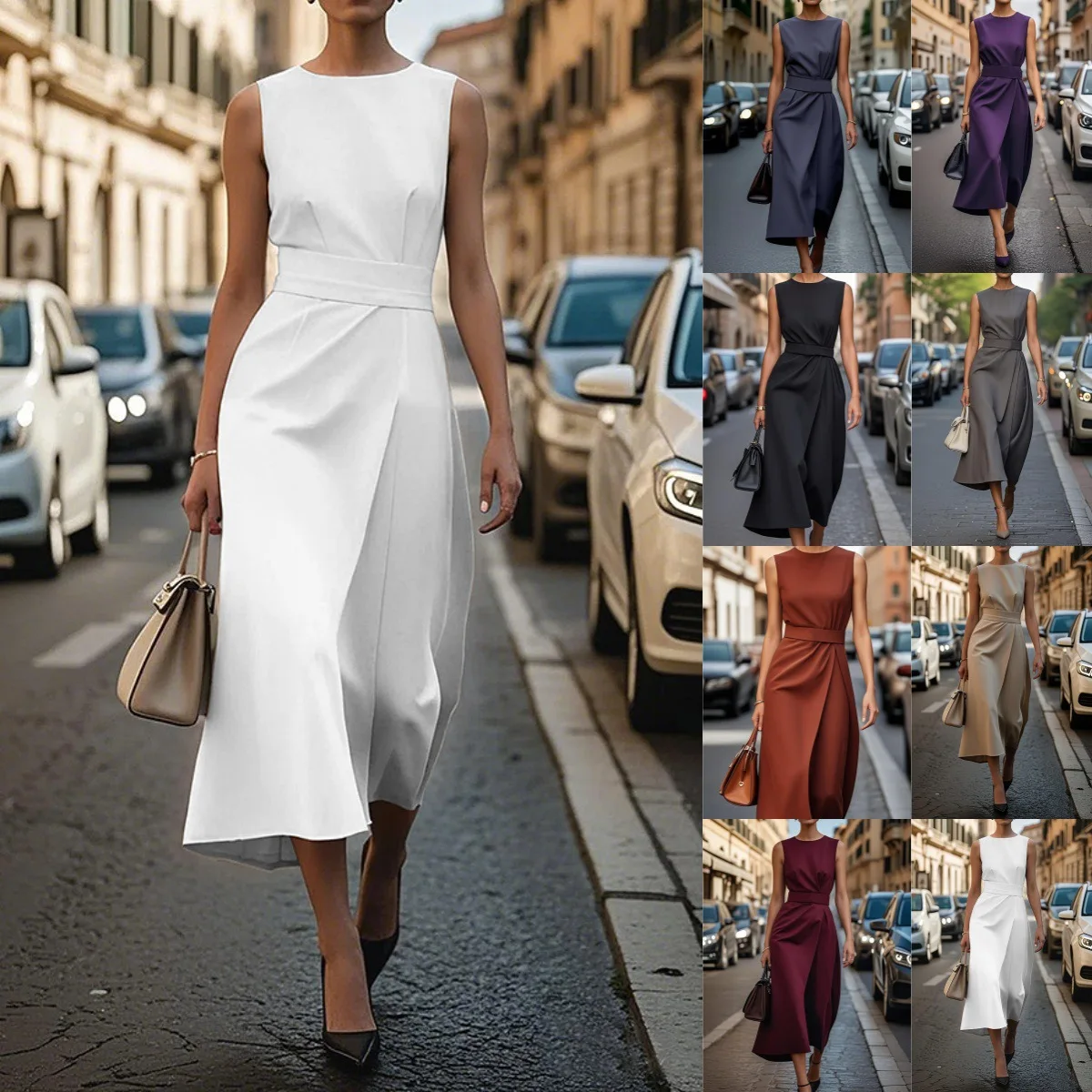 Streetwear Summer Dress Women's New Sleeveless O Neck Fashion Casual Maxi Office Lady Dresses for Women Dress