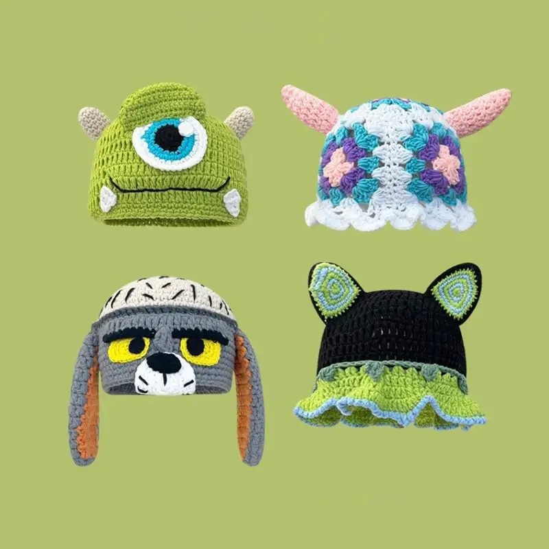 Wholesale monster hand-knitted hat women winter quirky cartoon green knitted hat with tentacles