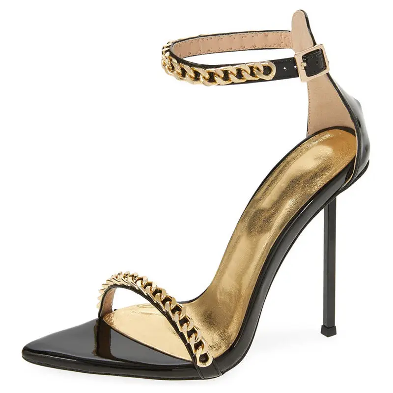 Custom Manufacturer 2024 Plus Size Pointed Toe Stilettos Metal Chain Buckle  Strap Women High Heels Pencil Heel Sandals Girl