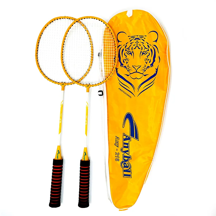 Ready to ship  Wholesale Iron Alloy Cheap String Badminton Racket Single Piece Racquet With String and a bag