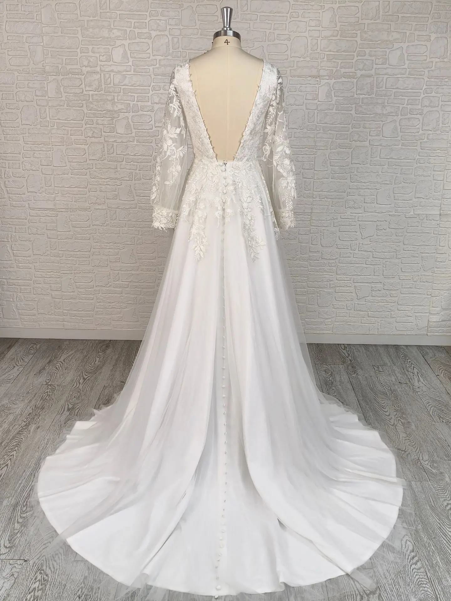 backless wedding dresses plus size Tulle Lace Plus Size A-line V-neck Backless Wedding Dresses, Bridal Gowns, MW752