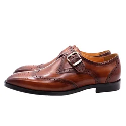 Paisley Italian Style Loafers Brown Wingtip Slip On Formal Footwear Monk Strap Men